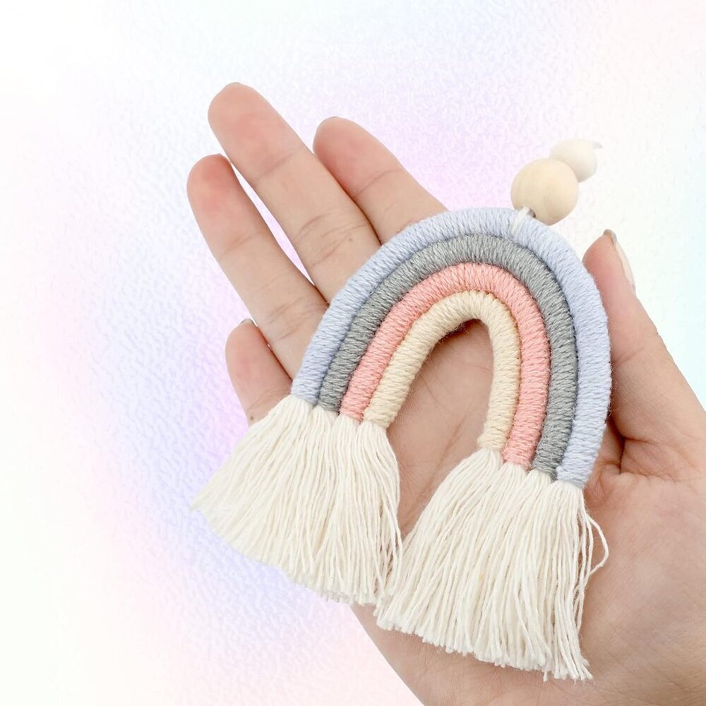 1 x Macrame Rainbow Car Charm with Wooden Beads for Home Wall Decoration Colour - Picture 4 of 6